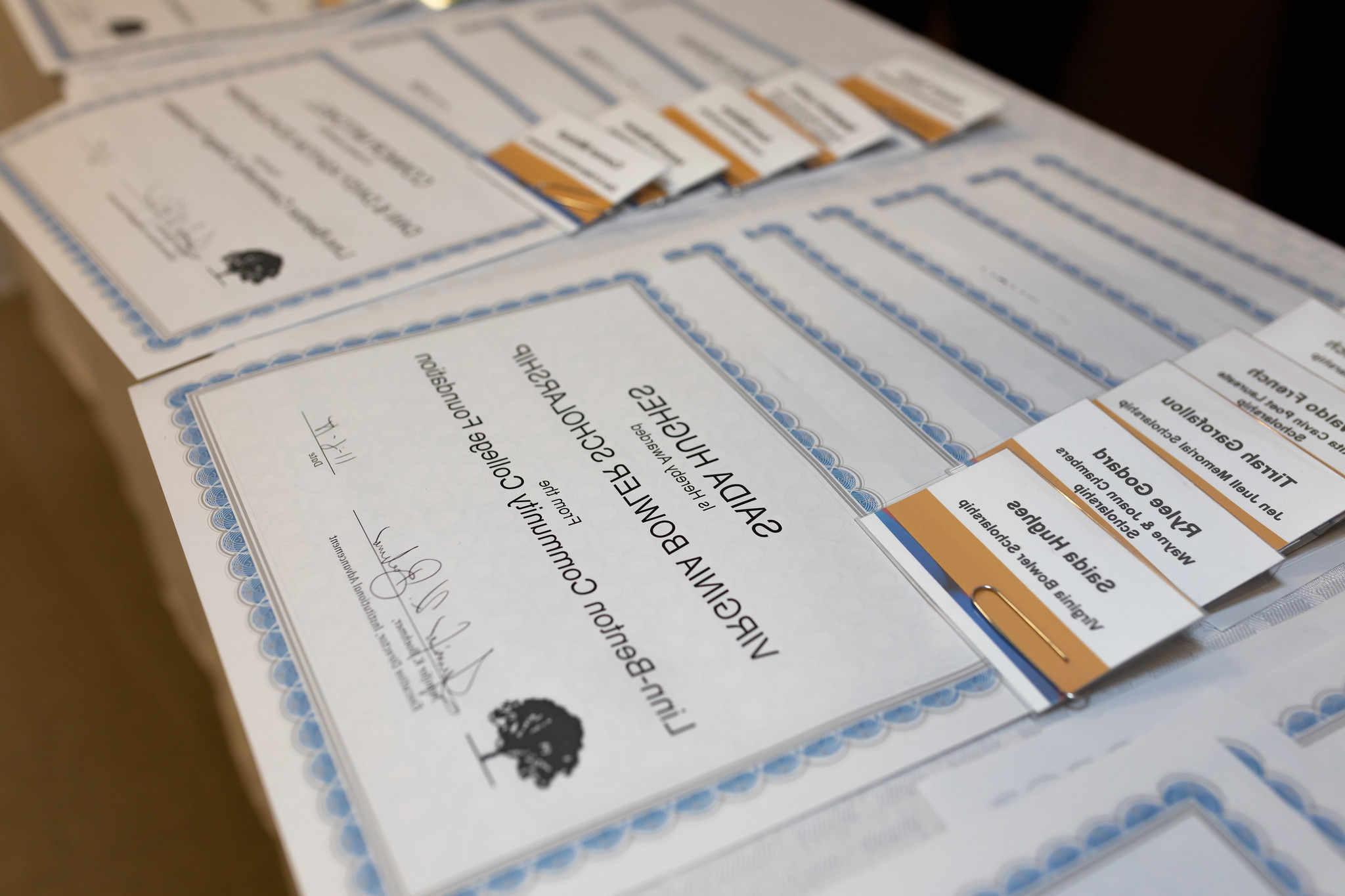 Photo of scholarship certificates